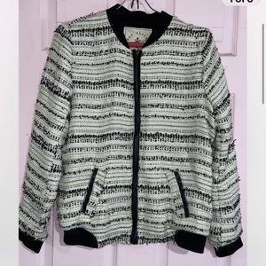 NWOT Knot Sisters Tweed Lightweight Bomber Jacket in White Black, Mediu